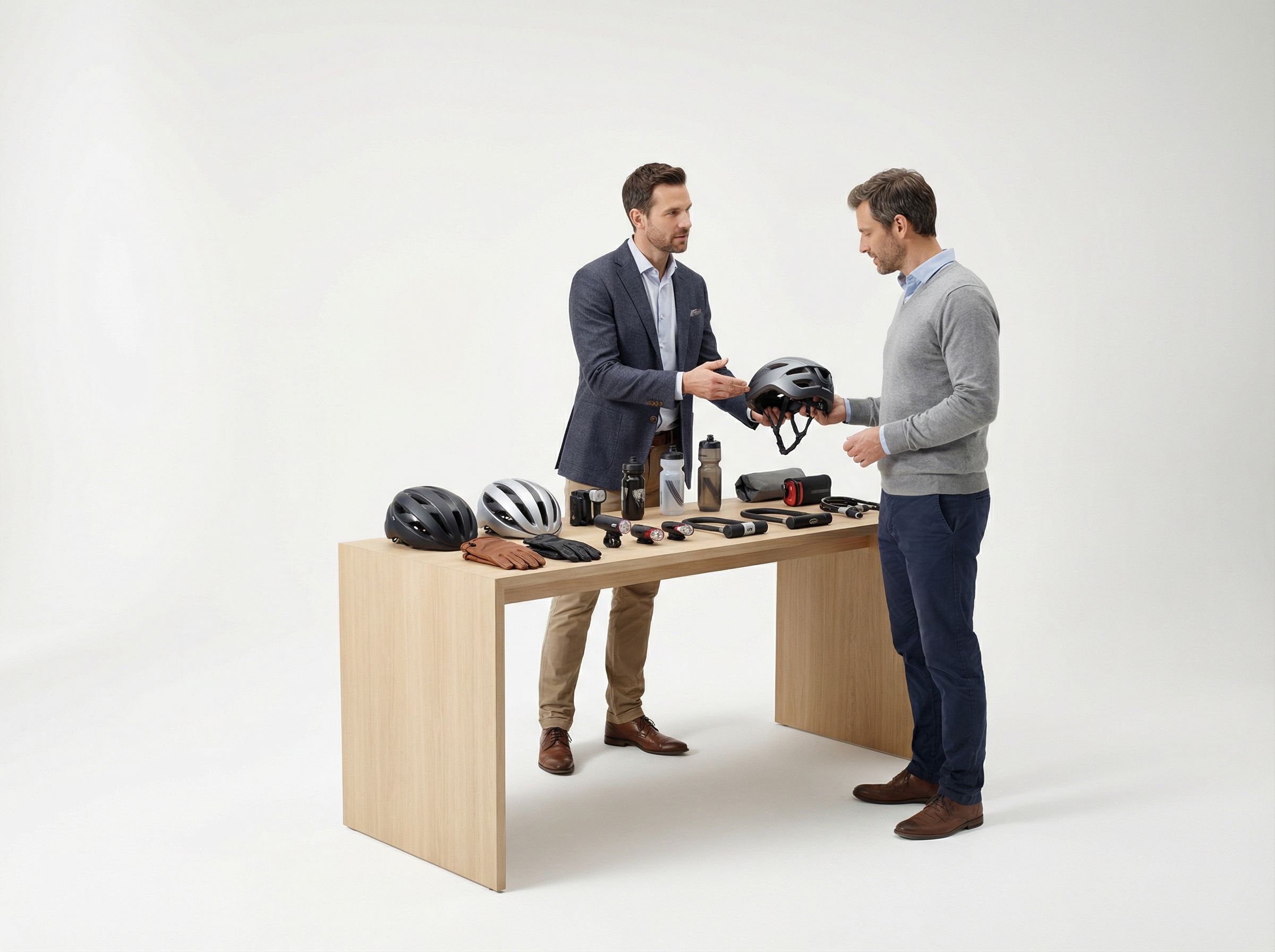 Cycling gear with helmets and water bottles on ground during a break.